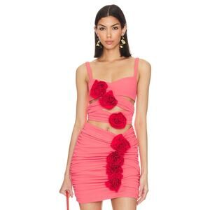 Atoir The Deju Vu Crop Top & Ruched Mini Skirt Flower Set Pink/Red Women's Small